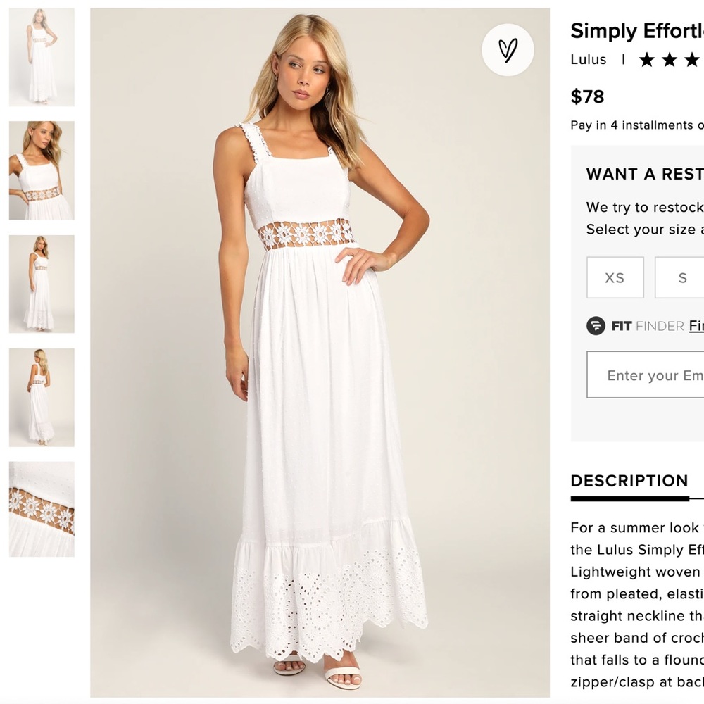 Sold • Lulus • White sleeveless lace Swiss dog maxi dress